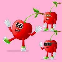 Cute cherry characters with emoticon faces vector