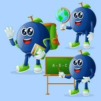 Cute blueberry characters in education vector