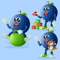 Cute blueberry characters playing with kid toys vector