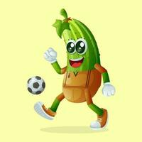 Cute cucumber character playing soccer vector