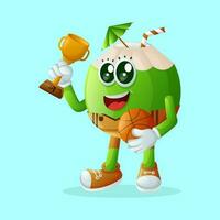 Cute coconut characters playing basketball vector