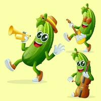 Cute cucumber characters playing musical instruments vector