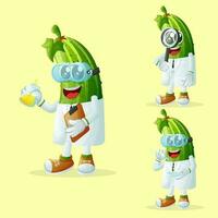 Cute cucumber characters as scientists vector