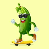 Cute cucumber character skateboarding vector