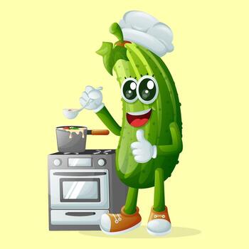 linda Pepino personaje Cocinando en un estufa vector