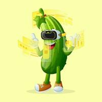 Cute cucumber character in metaverse vector