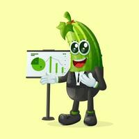 Cute cucumber character presenting financial reports vector