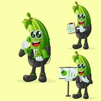 Cute cucumber character at work vector