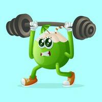 Cute coconut character lifting weights vector