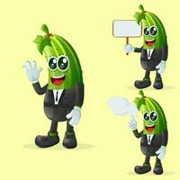 Cute cucumber characters in advertising vector