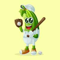 Cute cucumber character playing baseball vector