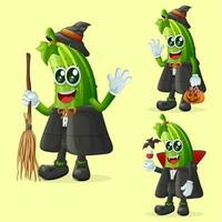Cute cucumber characters on Halloween vector