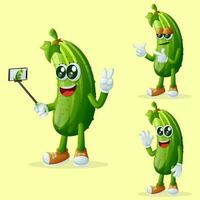 Cute cucumber characters as narcissistic vector