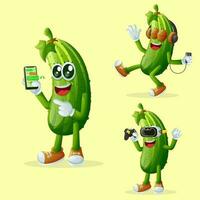 Cute cucumber characters and technology vector