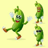 Cute cucumber characters with emoticon faces vector