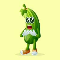 Cute cucumber character with a surprised face and open mouth vector