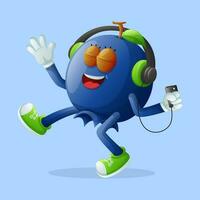 Cute blueberry character listening to music vector