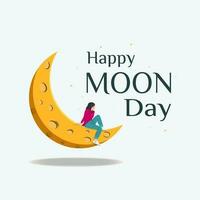 Woman sitting on the moon. Happy Moon Day background design vector illustration