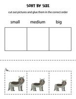 Sort cute wolves by size. Educational worksheet for kids. vector