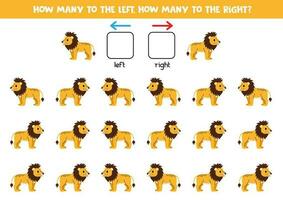 Left or right with cute cartoon lion. Logical worksheet for preschoolers. vector