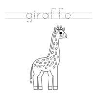 Trace the letters and color cartoon giraffe. Handwriting practice for kids. vector