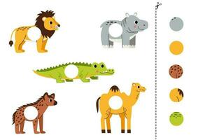 Cut and glue parts of cute African animals. vector