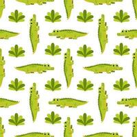 Seamless pattern with cute wild green crocodiles. vector