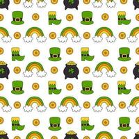 Seamless pattern with cute saint Patrick day items. vector