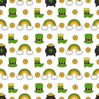 Seamless pattern with cute saint Patrick day items. vector