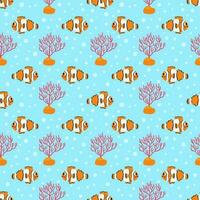 Seamless pattern with cute clownfish on blue background. vector