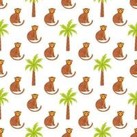 Seamless pattern with cute monkeys and palms. vector