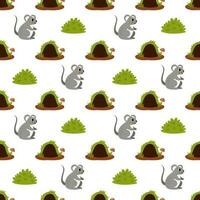 Seamless pattern with cute mice and burrows. Woodland pattern. vector