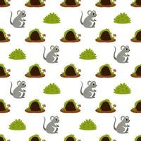 Seamless pattern with cute mice and burrows. Woodland pattern. vector