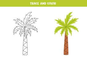 Trace and color cartoon palm. Worksheet for children. vector