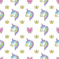 Seamless pattern with cute unicorn bows and crowns. vector