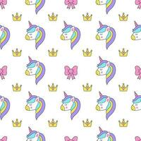 Seamless pattern with cute unicorn bows and crowns. vector