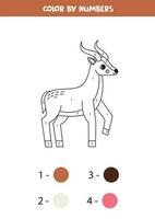 Color cartoon antelope by numbers. Worksheet for kids. vector