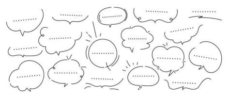 Set of cute pen line doodle element vector. Hand drawn doodle style collection of speech bubble, speaks, talk, chat, talking, thinking. Design for print, cartoon, card, decoration, sticker. vector