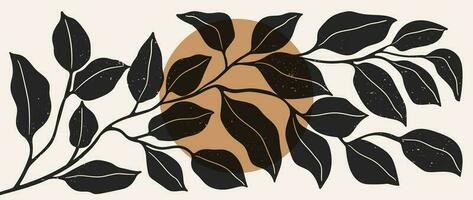 resumen botánico Arte antecedentes vector. natural mano dibujado modelo diseño con hojas, rama. sencillo contemporáneo estilo ilustrado diseño para tela, imprimir, cubrir, bandera, fondo de pantalla. vector