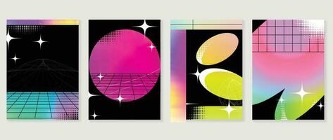 Modern y2k banner design background. Abstract gradient graphic with sparkles, circle, halftone. Aesthetic business cards collection illustration for flyer, brochure, invitation, social media, poster. vector