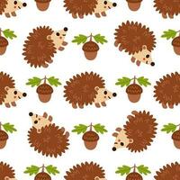 Seamless pattern with cute hedgehogs and acorns. Woodland pattern. vector