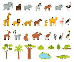 Cute African animal collection in cartoon style. vector