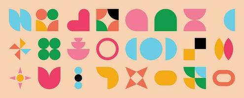 Set of abstract retro geometric shapes vector. Collection of contemporary figure, flower, sparkle, circle in 70s groovy style. Bauhaus Memphis design element perfect for banner, print, sticker, decor. vector