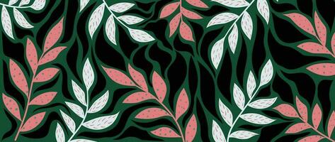 Abstract botanical art background vector. Natural hand drawn pattern design with leaves, branches. Simple contemporary style illustrated Design for fabric, print, cover, banner, wallpaper. vector