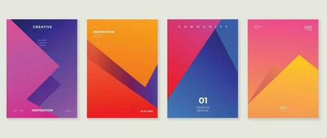 Gradient design background cover set. Abstract gradient graphic with geometric shapes, squares, polygon. Futuristic business cards collection illustration for flyer, brochure, invitation, media. vector