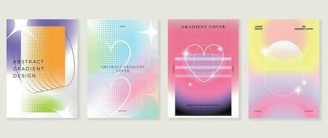 Modern y2k banner design background. Abstract gradient graphic with sparkles, heart, halftone. Aesthetic business cards collection illustration for flyer, brochure, invitation, social media, poster. vector