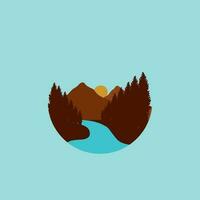 Forest and mountains illustration with minimalistic design. vector