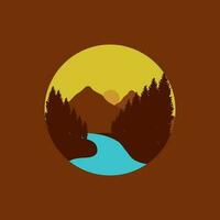 Forest and mountains illustration with minimalistic design. vector