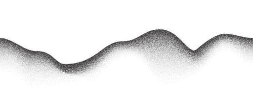 Grainy mountains with noise gradient. Dotted stippled background with grain texture. Vector grunge retro landscape.