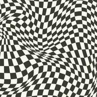 Checkerboard wavy pattern. Abstract chess square print. Black and white psychedelic optical illusion. Warped flag with geometric graphic. Y2k design for banner vector